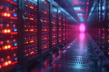 Modern Data Center with Colorful LED Lights - Technology Infrastructure
