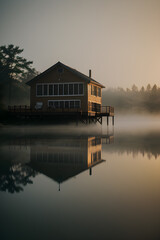 Fototapeta premium A Lake House In Fog