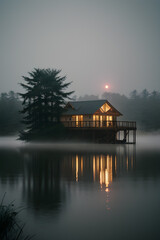 Fototapeta premium A Lake House In Fog