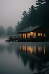 Fototapeta premium A Lake House In Fog