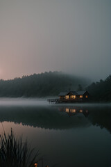 A Lake House In Fog