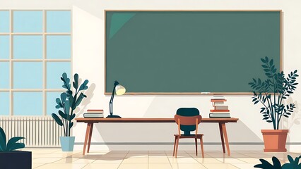 Classroom setup with essential elements for education and studying, suitable for educational presentations, schoolrelated designs, and teaching materials. 2