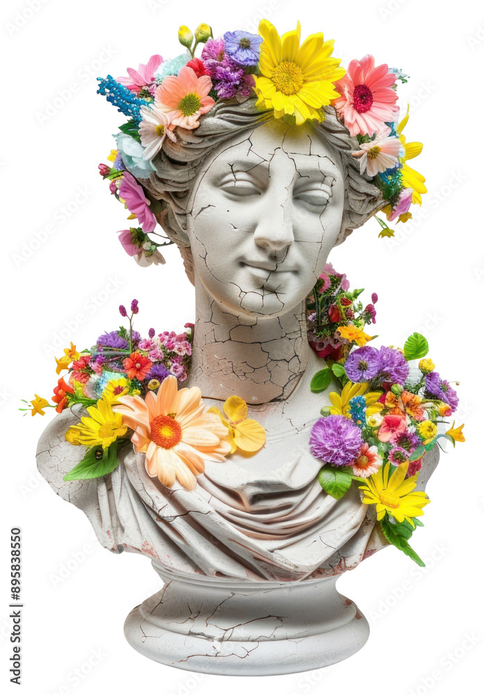 Wall mural PNG Floral adorned cracked statue