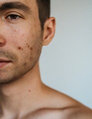 Obraz premium close-up photograph of the pimples and blemishes on a white man's face