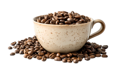 Delicious coffee beans and cup