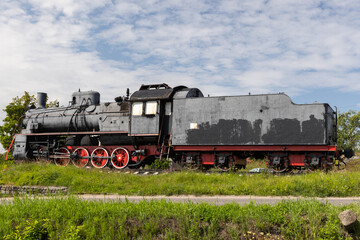 Retro steam locomotive at Sortavala Central Railway Station