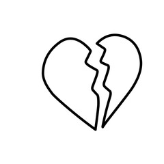 Broken heart, two halves of the heart icon. Hand drawing design style. Vector.