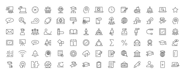 Education and Learning simple thin line icons set. Education, School, Learning, Book, study editable stroke icons
