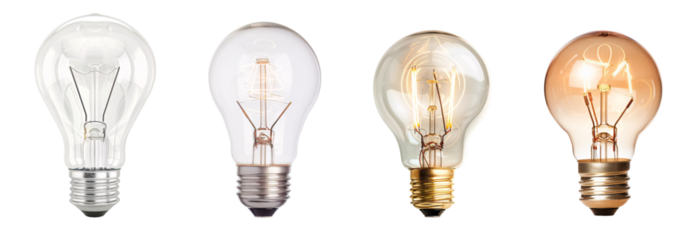 Four Light Bulbs: Off, On, and Glowing in Different Colors
