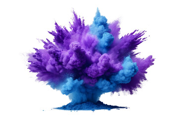 Fototapeta premium Blue and purple powder explosion isolated on transparent background, color explosion, abstract powder explosion, splash of paint