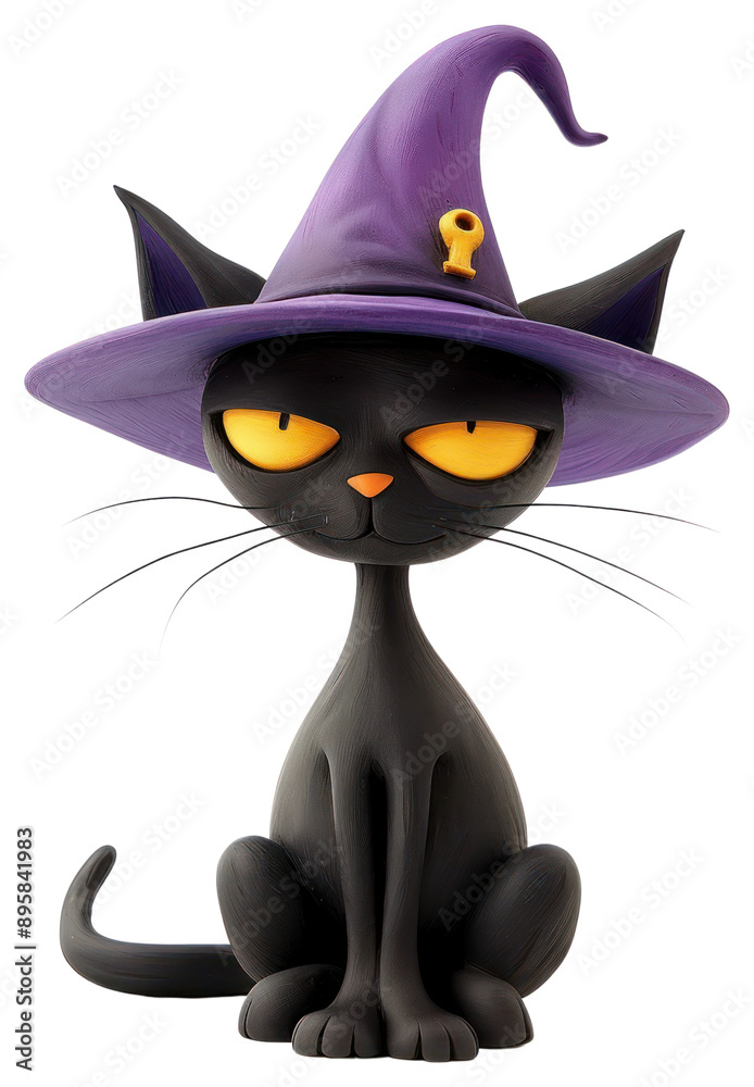 Poster PNG Black cat wearing witch hat