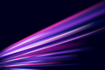 Abstract neon light rays background. A Colorful Motion Background of City Light Trails. Purple glowing wave swirl, impulse cable lines. Long time exposure. VectorГрафика и иллюстрации