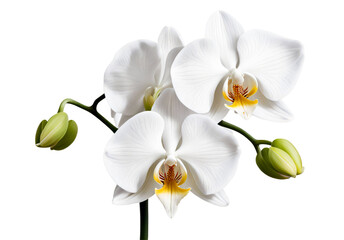 White orchid flowers and buds isolated on transparent background