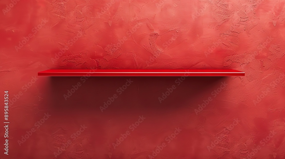 Canvas Prints Empty shelf on red wall background, banner for product display montage, template, mock up