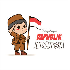 illustration of a small child honoring the heroes of the Indonesian Republic