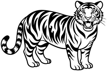 Funny Tiger on White Background Vector Illustration, Cartoons, Clipart, and Line Art Design, Funny tiger illustration in vector, cartoons, clipart, and line art on a white background.