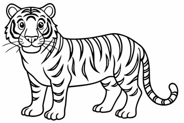 Funny Tiger on White Background Vector Illustration, Cartoons, Clipart, and Line Art Design, Funny tiger illustration in vector, cartoons, clipart, and line art on a white background.
