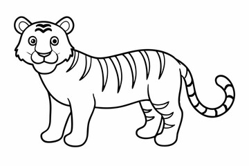 Fototapeta premium Funny Tiger on White Background Vector Illustration, Cartoons, Clipart, and Line Art Design, Funny tiger illustration in vector, cartoons, clipart, and line art on a white background.
