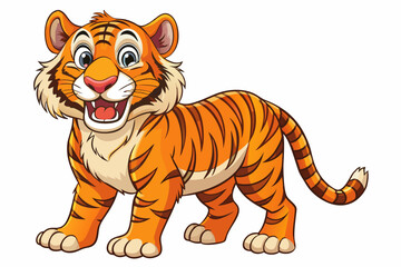 Funny Tiger on White Background Vector Illustration, Cartoons, Clipart, and Line Art Design, Funny tiger illustration in vector, cartoons, clipart, and line art on a white background.
