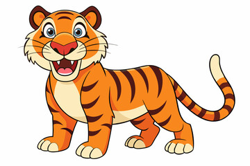 Funny Tiger on White Background Vector Illustration, Cartoons, Clipart, and Line Art Design, Funny tiger illustration in vector, cartoons, clipart, and line art on a white background.