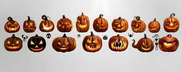 Obraz premium Set of Halloween scary pumpkins cut. Spooky creepy pumpkins cut