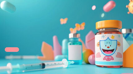 Cheerful Medical Vial and Syringe with Happy Faces
