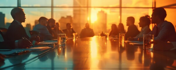 Silhouettes of business people meeting in a conference room.