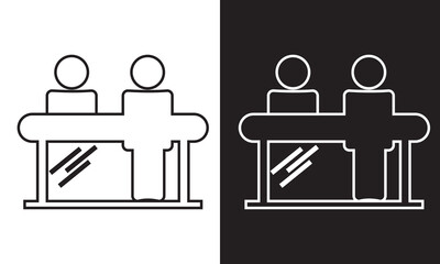 Customer service desk vector icon. Reception symbol for graphic design, logo, mobile app, ui,  web site, social media . isolated on white and black background. EPS 10
