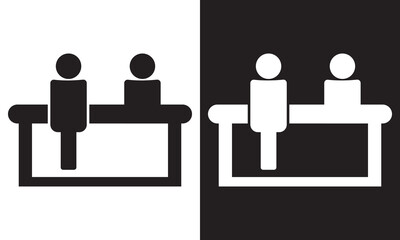 Customer service desk vector icon. Reception symbol for graphic design, logo, mobile app, ui,  web site, social media . isolated on white and black background. EPS 10