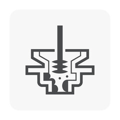 Clogged problem in floor drain and cleaning out vector icon. Include drain snake tool to clear, repair, service or maintenance for washing disposal inside for sewage drainage in bathroom and toilet.