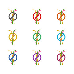 Stop using plastic straws  icon isolated on white background. Set icons colorful