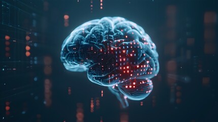 Fototapeta premium Radiant Digital Brain with Holographic Data Network and Binary Code Flow