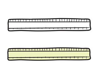 Ruler drawing in black beige colors isolated on white. Hand drawn vector sketch illustration in doodle engraved vintage line art style. Concept of school, equipment, coloring book, math.