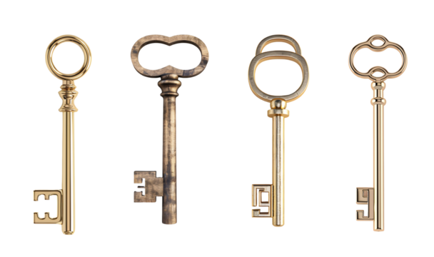 Four vintage keys on colorful background.