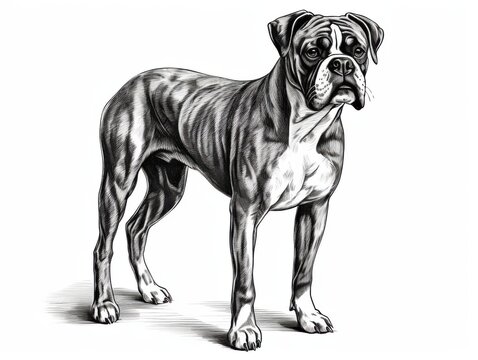 recommend clip art: Black and white Vintage engraved art of a Boxer isolated on white background, ink sketch illustration, simple vector art design, highly detailed line art, high contrasty 