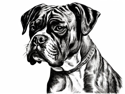 recommend clip art: Black and white Vintage engraved art of a Boxer isolated on white background, ink sketch illustration, simple vector art design, highly detailed line art, high contrasty