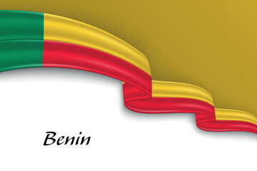 Waving ribbon with flag of Benin