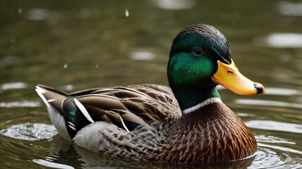 Fototapeta premium A duck is swimming in a body of water