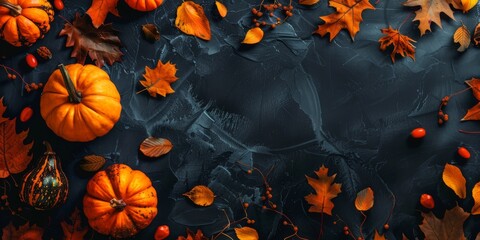 Thanksgiving and Autumn decoration top view composition