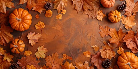 Thanksgiving and Autumn decoration top view composition