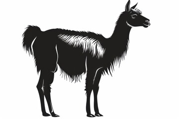 Fototapeta premium Black and white flat vector art of a llama, svg style, isolated on white background, simple vector art design 