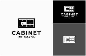 Initial Letter CE Cabinet Drawer Table Furniture Home Decor Interior Vector Logo Design Illustration