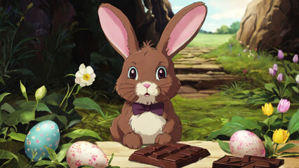 easter bunny colored rainbow eggs 3d,  AI generated