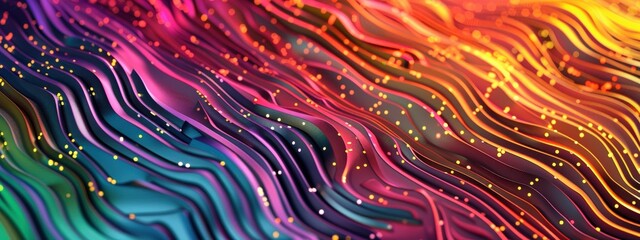 A colorful, multi-colored wave with a lot of sparkles. The wave is made up of many different colors, including blue, green, red, and yellow. The sparkles add a sense of movement