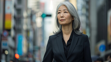 街中を自信を持って歩く美しい日本人ビジネスウーマン