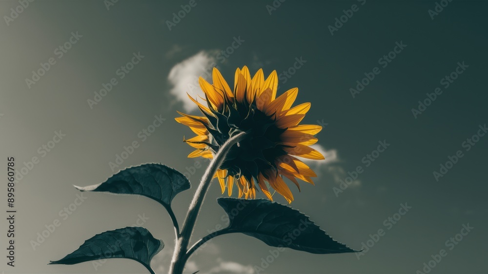 Wall mural A close up of a sunflower with the sky in background, AI