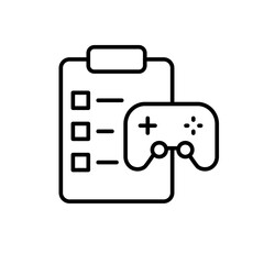 Game development task outline icons, minimalist vector illustration ,simple transparent graphic element .Isolated on white background