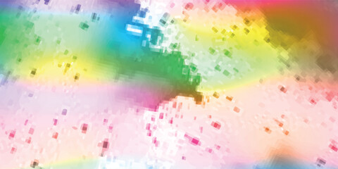 Colorful watercolor background of abstract sunset sky with puffy clouds in bright rainbow colors of pink blue yellow orange and purple