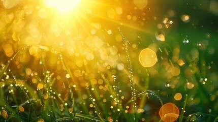 Obraz premium Sparkling Morning Dew on Vibrant Green Grass