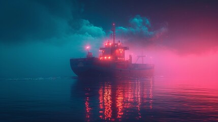 Obraz premium Ship Boat in Hologram Wireframe Style. Nice 3D Rendering